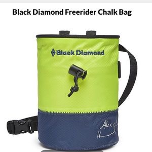 Black diamond freerider chalk bag.  seen it used to carry dog snacks. Brand new
